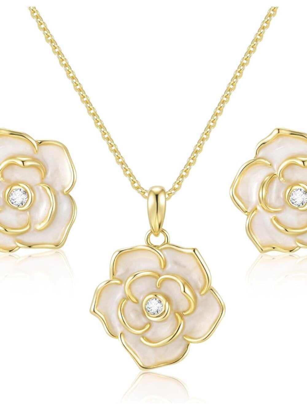 Rose Flower Earring Necklace Set - 14k Gold Plated Hypoallergenic Jewelry Sets F
